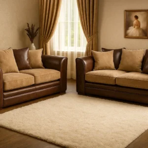 Brown Leather 3+2 Seater Sofa Set