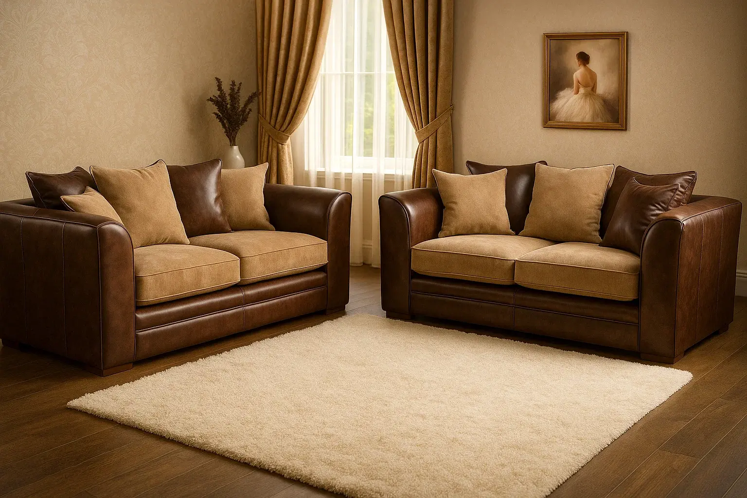 Brown Leather 3+2 Seater Sofa Set