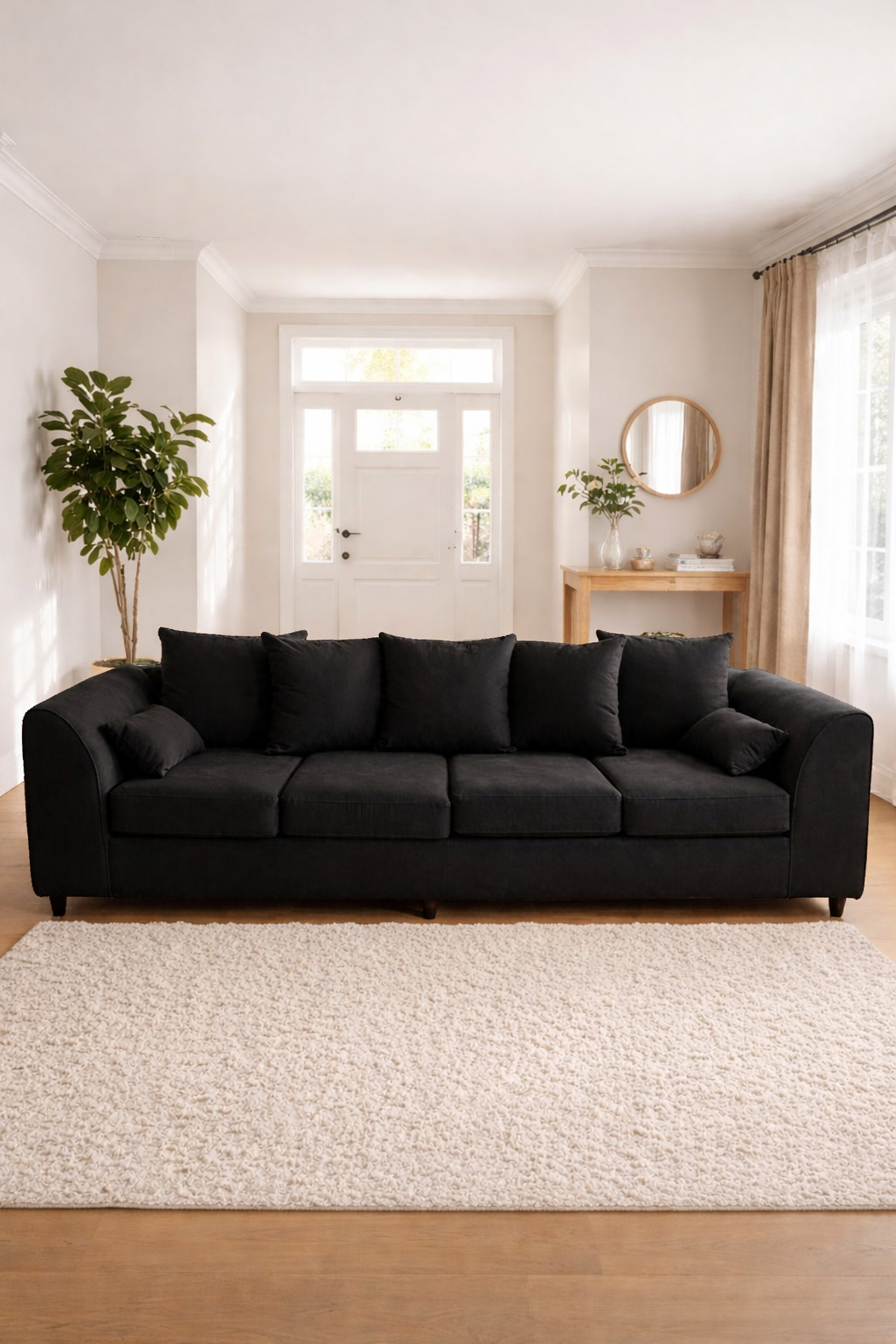 Luxury 4 Seater Chenille Fabric Sofa Set Cream, Grey & Black | Modern Living Room Furniture - Image 3