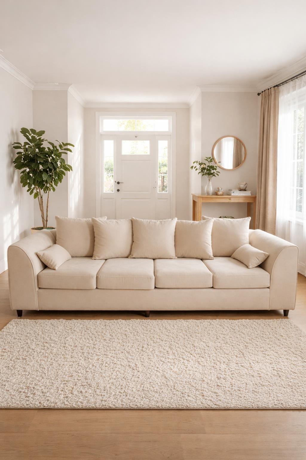 Luxury 4 Seater Chenille Fabric Sofa Set Cream, Grey & Black | Modern Living Room Furniture