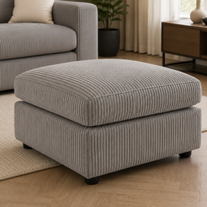 Grey Jumbo Cord Foot Stool Modern Upholstered Footrest for Living Room