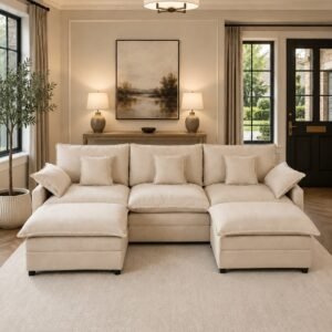 Luxury U Shape Sofa with 2 Moveable Storage Footstools