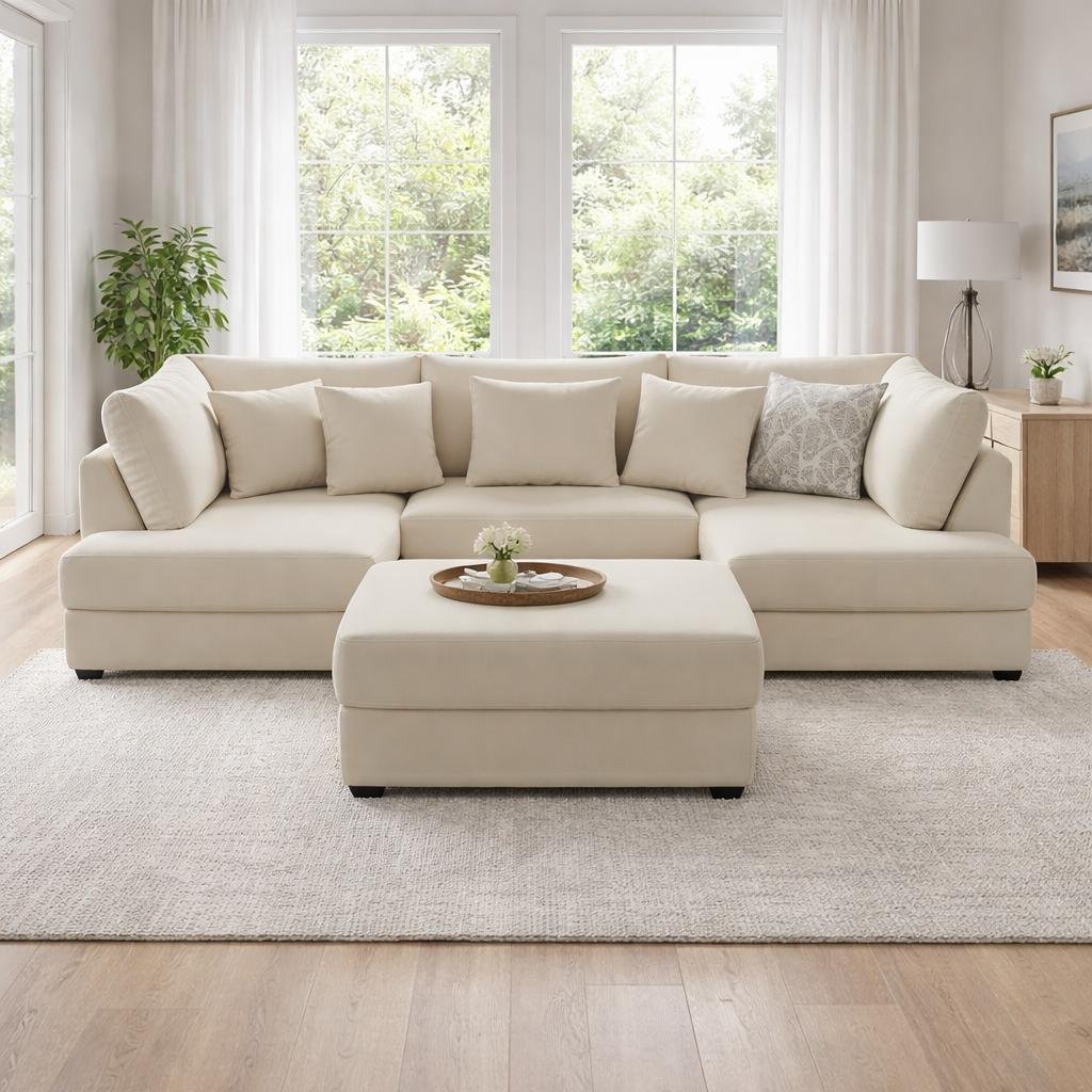 U Shape Couch Jumbo Cord Living Room Elegant Design