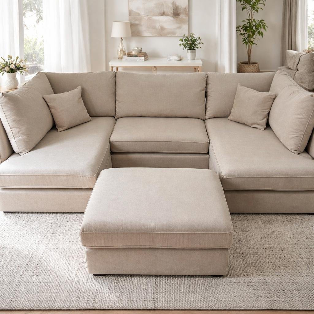 U Shape Couch Jumbo Cord Living Room Elegant Design - Image 4