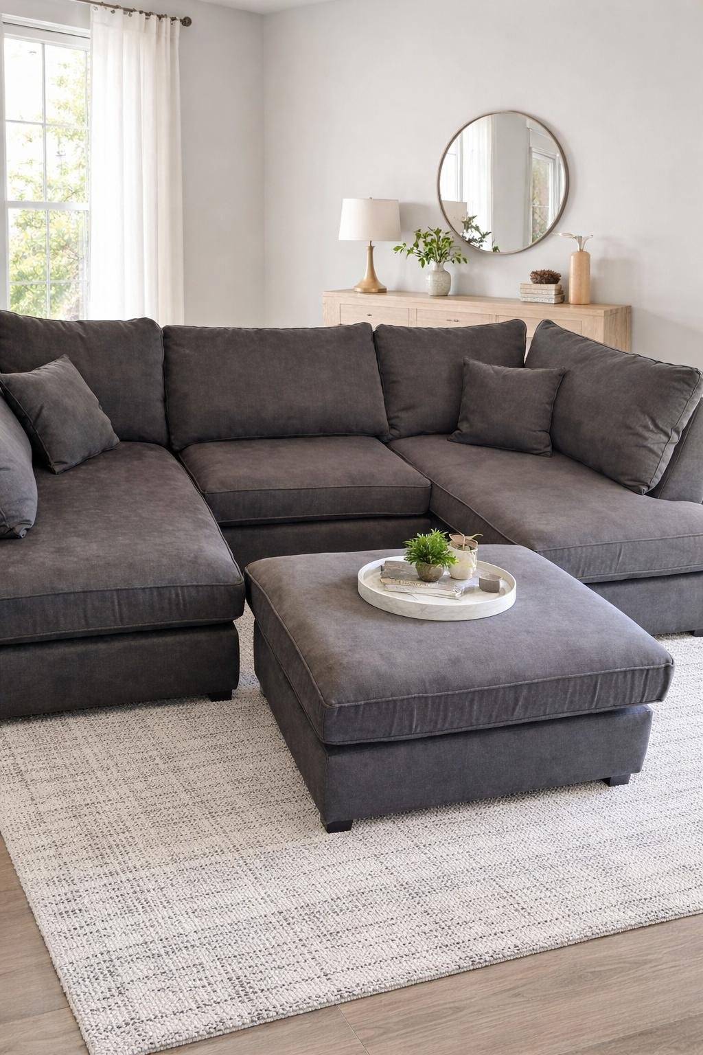 U Shape Couch Jumbo Cord Living Room Elegant Design - Image 2