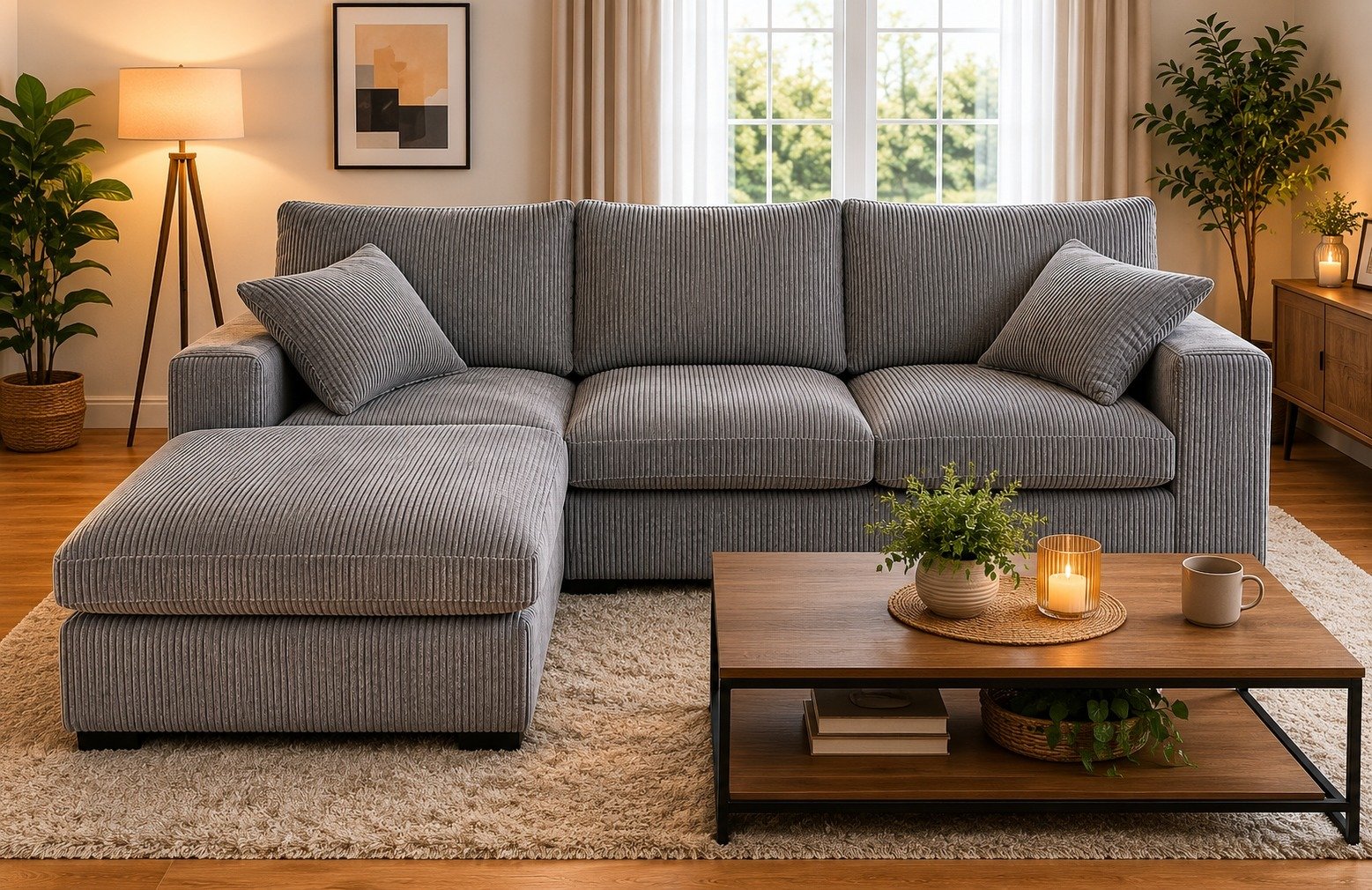 4 Seater Corner Sofa Set Left Hand Jumbo Cord