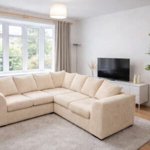 5 Seater Corner Sofa Jumbo Cord Cream, Grey, Black