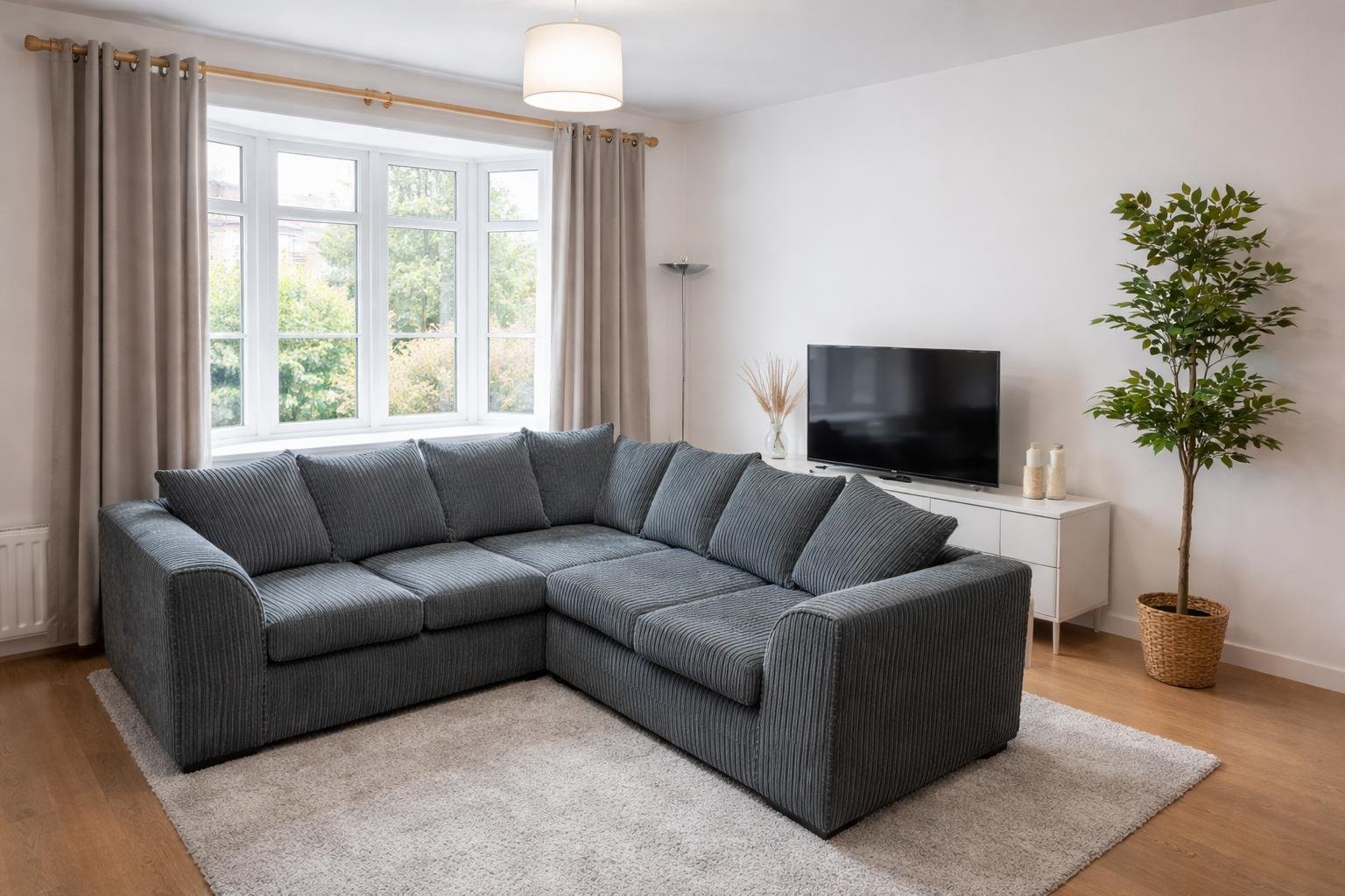 5 Seater Corner Sofa Jumbo Cord Cream, Grey, Black - Image 2