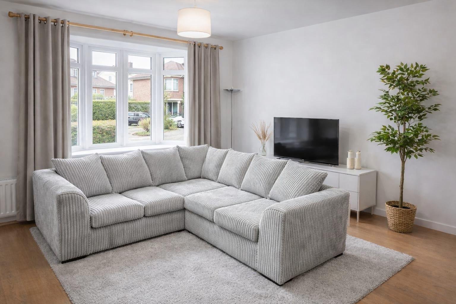 5 Seater Corner Sofa Jumbo Cord Cream, Grey, Black - Image 3