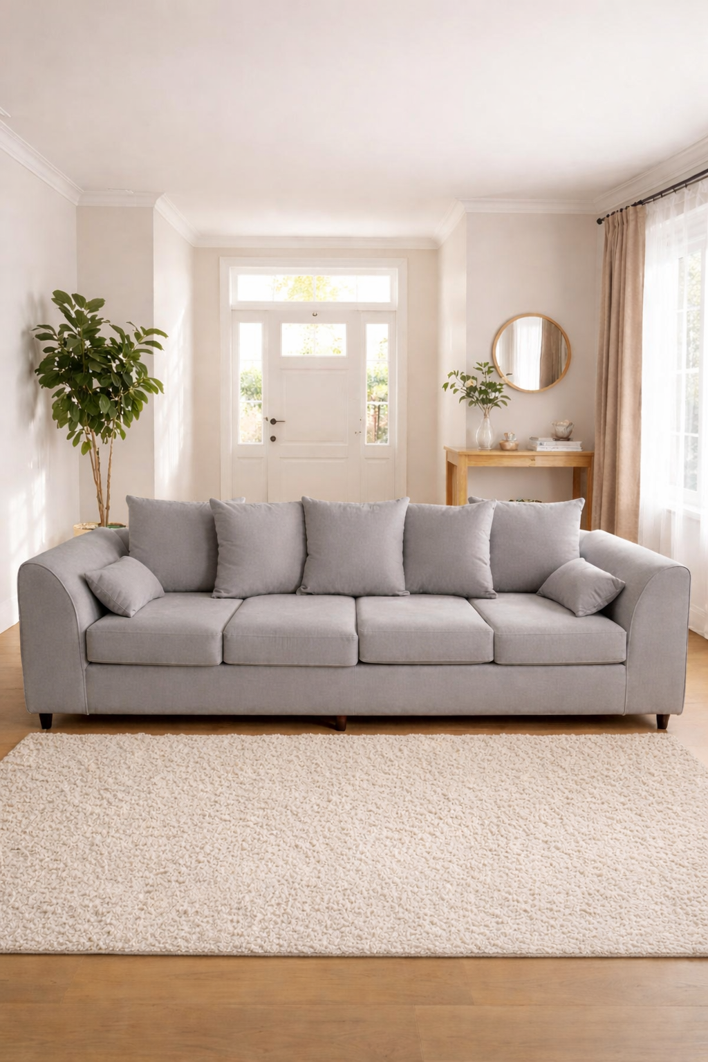 Luxury 4 Seater Chenille Fabric Sofa Set Cream, Grey & Black | Modern Living Room Furniture - Image 4