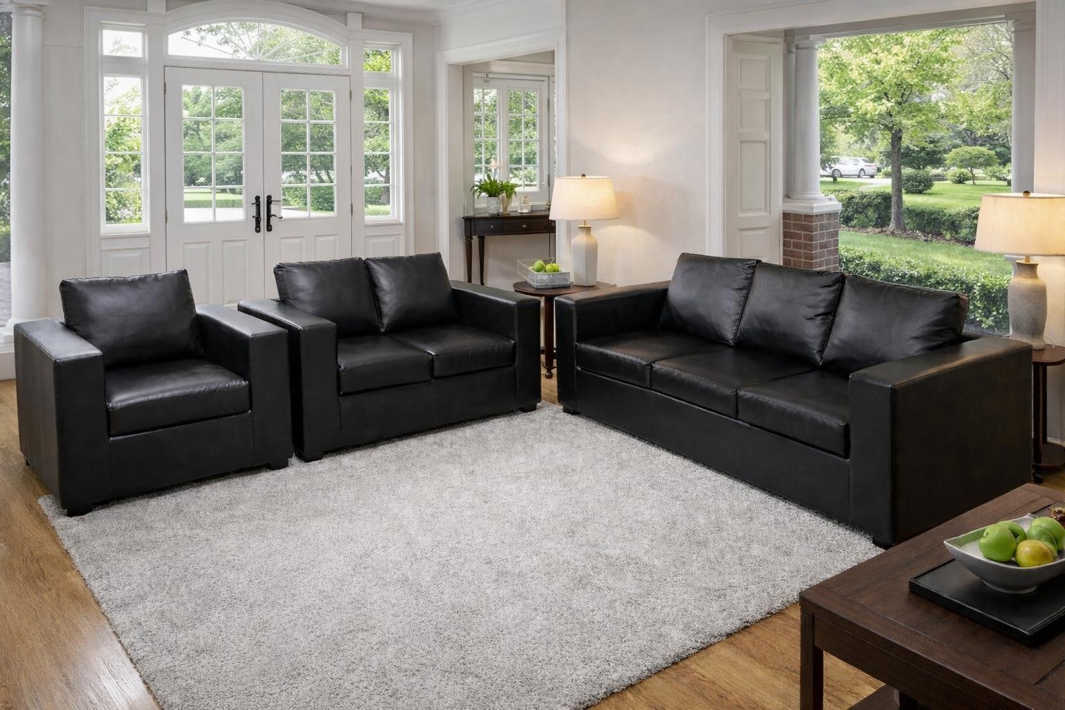 Modern Black Leather 3+2+1 Sofa Comfortable For Living Room - Image 3