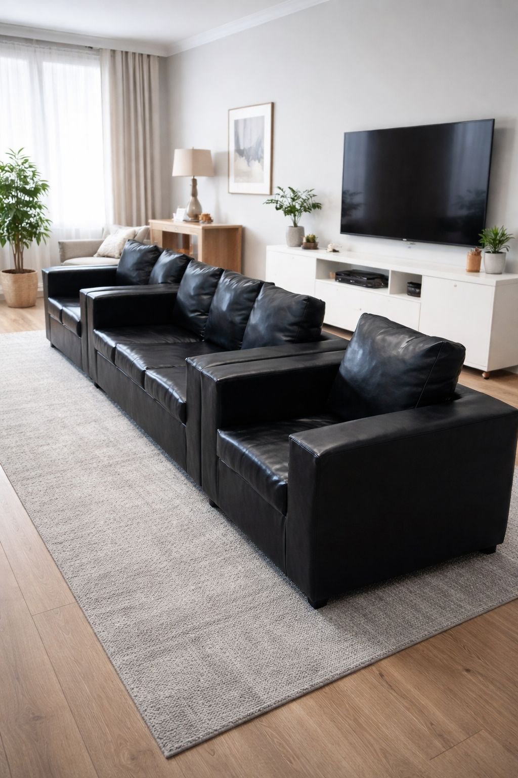 Modern Black Leather 3+2+1 Sofa Comfortable For Living Room - Image 2