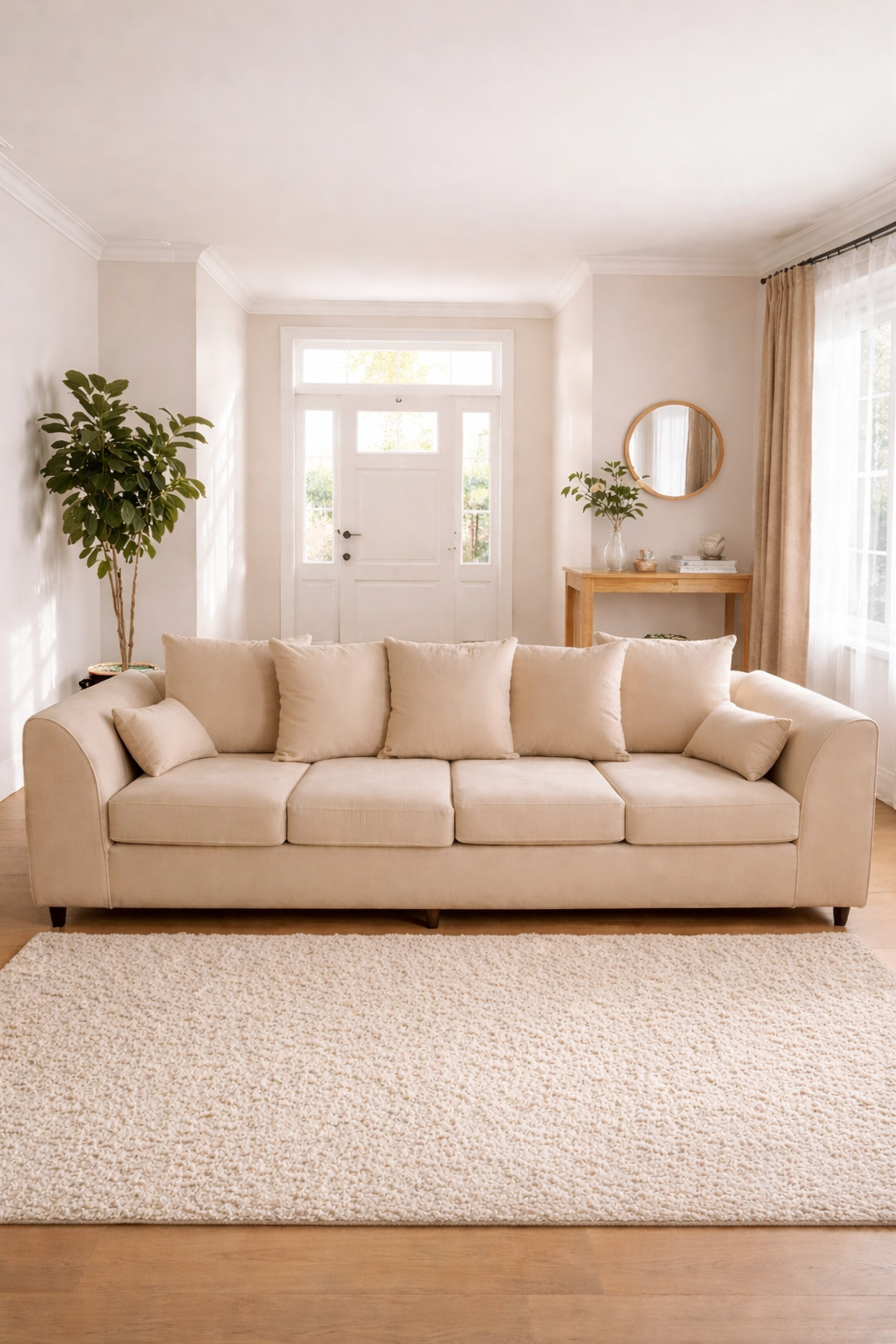 Luxury 4 Seater Chenille Fabric Sofa Set Cream, Grey & Black | Modern Living Room Furniture - Image 5