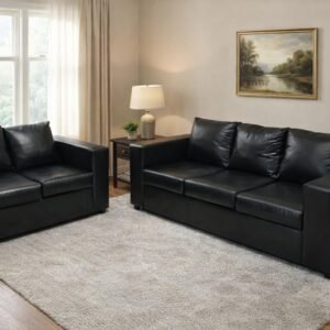 Black Leather 3+2 Sofa Set