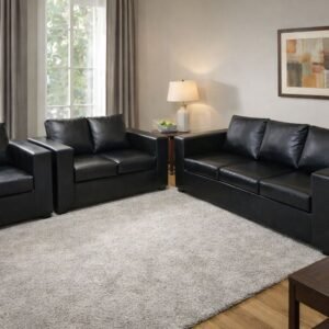 Modern Black Leather 3+2+1 Sofa  Comfortable For Living Room