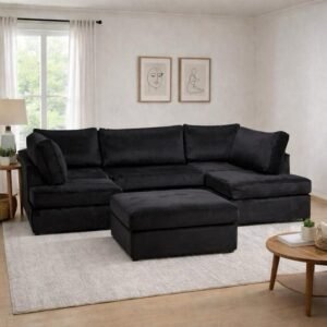 U Shape Black Plush Settee